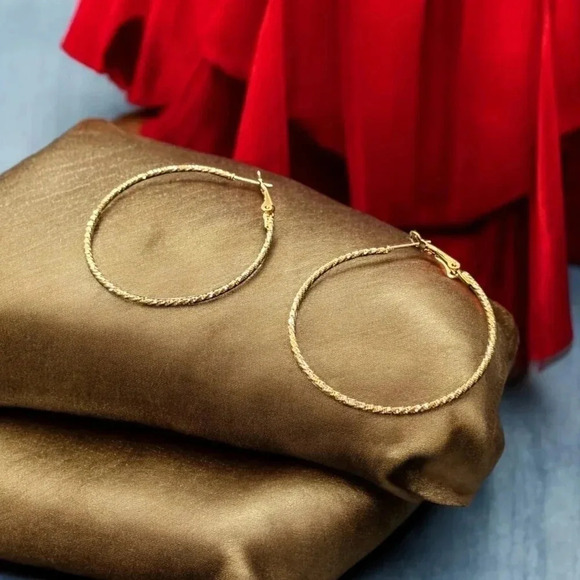 Gold Plated Textured Hoop Earrings - Picture 1 of 2